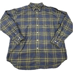 Banana Republic Flannel Shirt Men Large Blue Green Button Up Tartan Plaid Camp